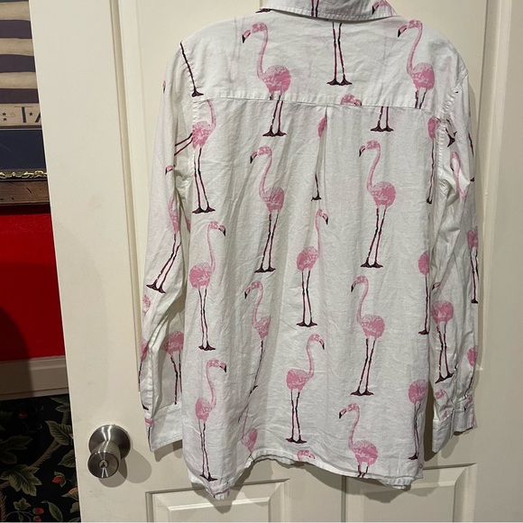 Catalog Favorites Standing Flamingo Print Pattern Long Sleeve Dress Shirt Size L - Picture 5 of 7